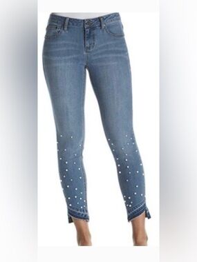 Earl Blue Pearl-Studded Cropped Skinny Jeans